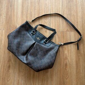 Coach Peyton Signature Pleated Tote Bag Shoulder Purse Brown Medium Size